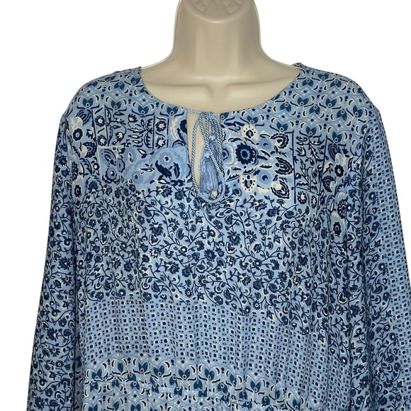 J.McLaughlin Womens Dress Large Blue Floral Tiered‎ Peasant Bohemian Cottagecore - Picture 2 of 11